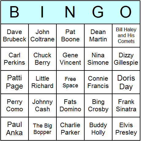 1950s Music Bingo Cards 6.01