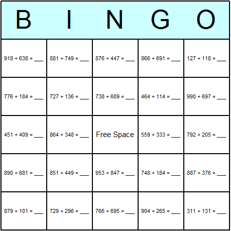Addition Medium Bingo Cards 6.01