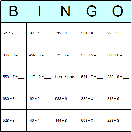 Division Easy Bingo Cards 6.01