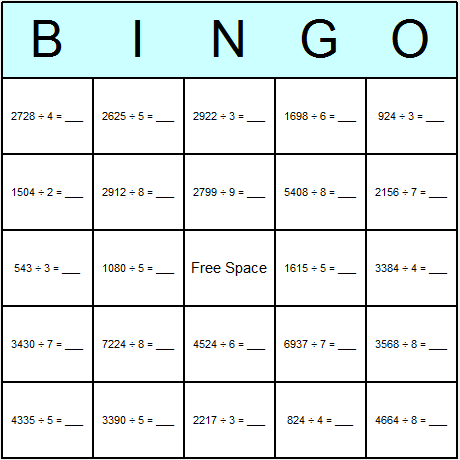 Division Medium Bingo Cards 6.01