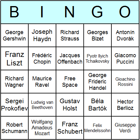 Famous Composers Bingo Cards 6.01