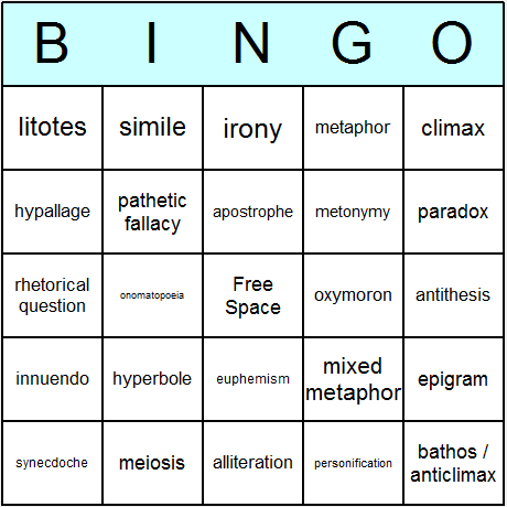 Figures of Speech Bingo Cards 6.01