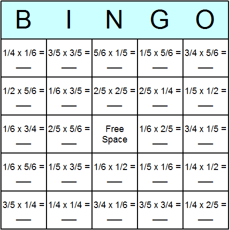 Fractions Multiplication Bingo Card