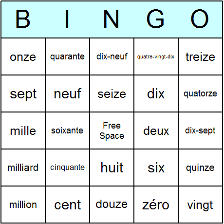 French Numbers Bingo Cards 6.01