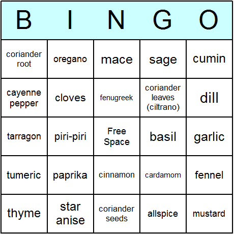 Herbs  and  Spices Bingo Cards 6.01