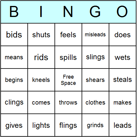 Irregular Verbs Present Tense Bingo Card 6.01
