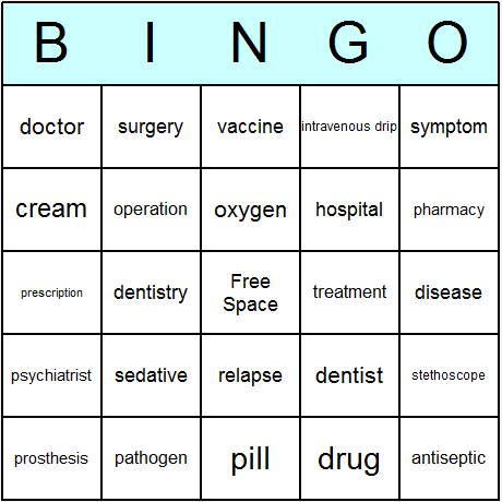 Medical  and  Hospital Bingo Cards 6.01