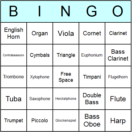 Orchestral Instruments Expanded Bingo Ca 6.01