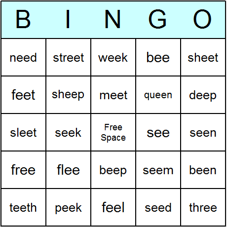 Phonics Vowel Digraphs "ee" Bingo Cards 6.01