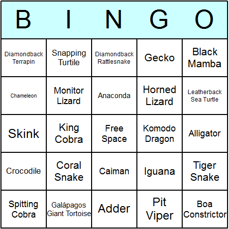 Reptiles Bingo Cards 6.01