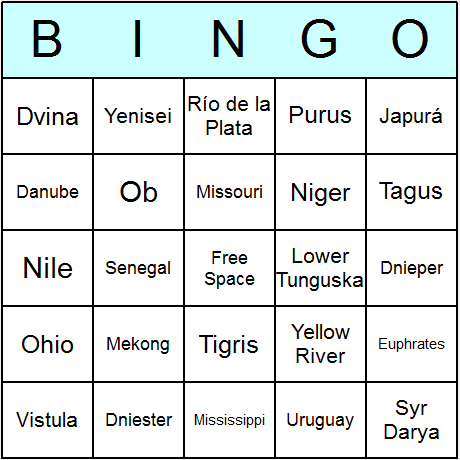 Rivers Worldwide Bingo Cards 6.01