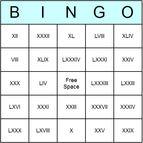 Roman Numerals 1 to 90 Bingo Cards 6.01