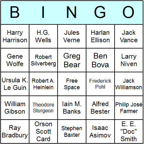 Science Fiction Authors Bingo Cards 6.01