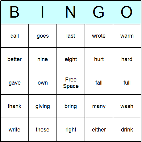 Sight Words Tough Bingo Cards 6.01
