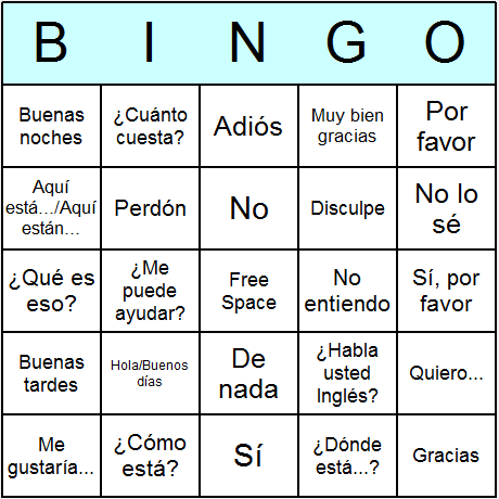 Spanish Phrases Bingo Cards 6.01