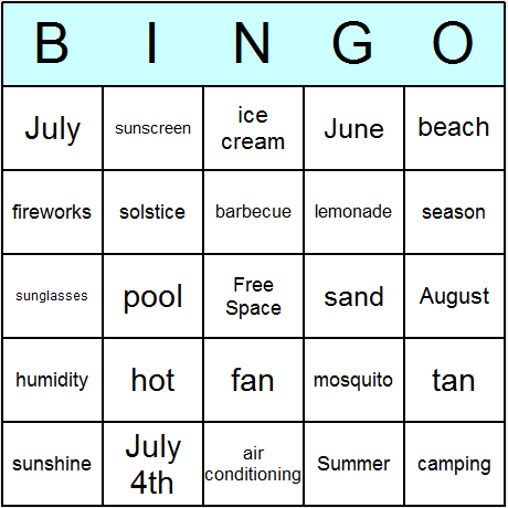 Summer Bingo Cards 6.01