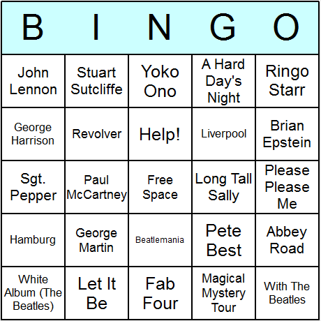The Beatles Bingo Cards 6.01
