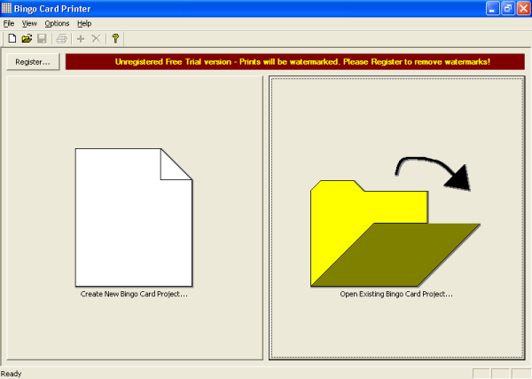 Main screen in Bingo Card Printer