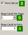 Printing options on the main screen of Bingo Card Printer